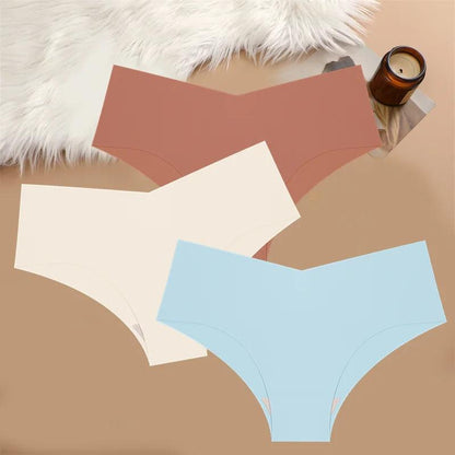 FINETOO 3PCS Ultra-thin Women's Seamless Underwear Panties Sexy V-Shaped Waist Briefs 10 Soild Colours Cozy Stretch Underpants