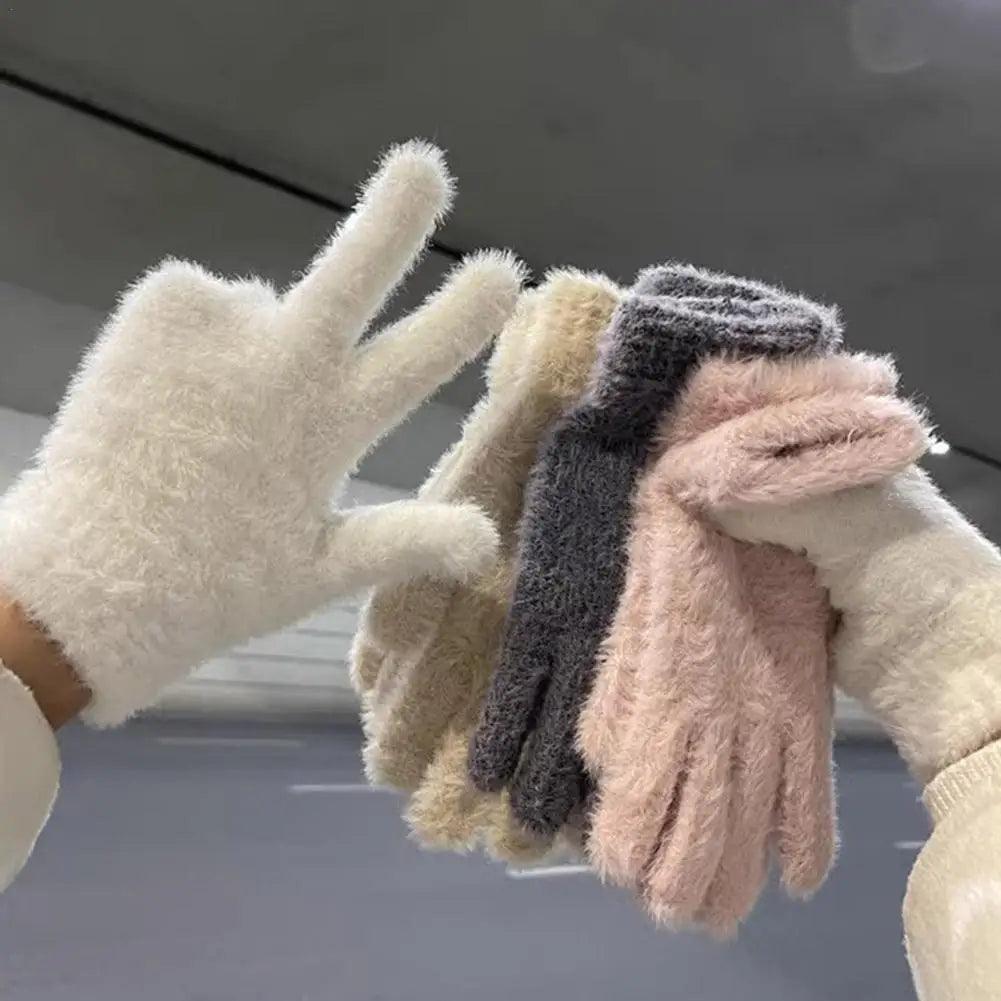 Fashion Winter Simulation Mink Velvet Five Finger Gloves Plush Warm Cold-proof Gloves Women Outdoors Cycling Mittens