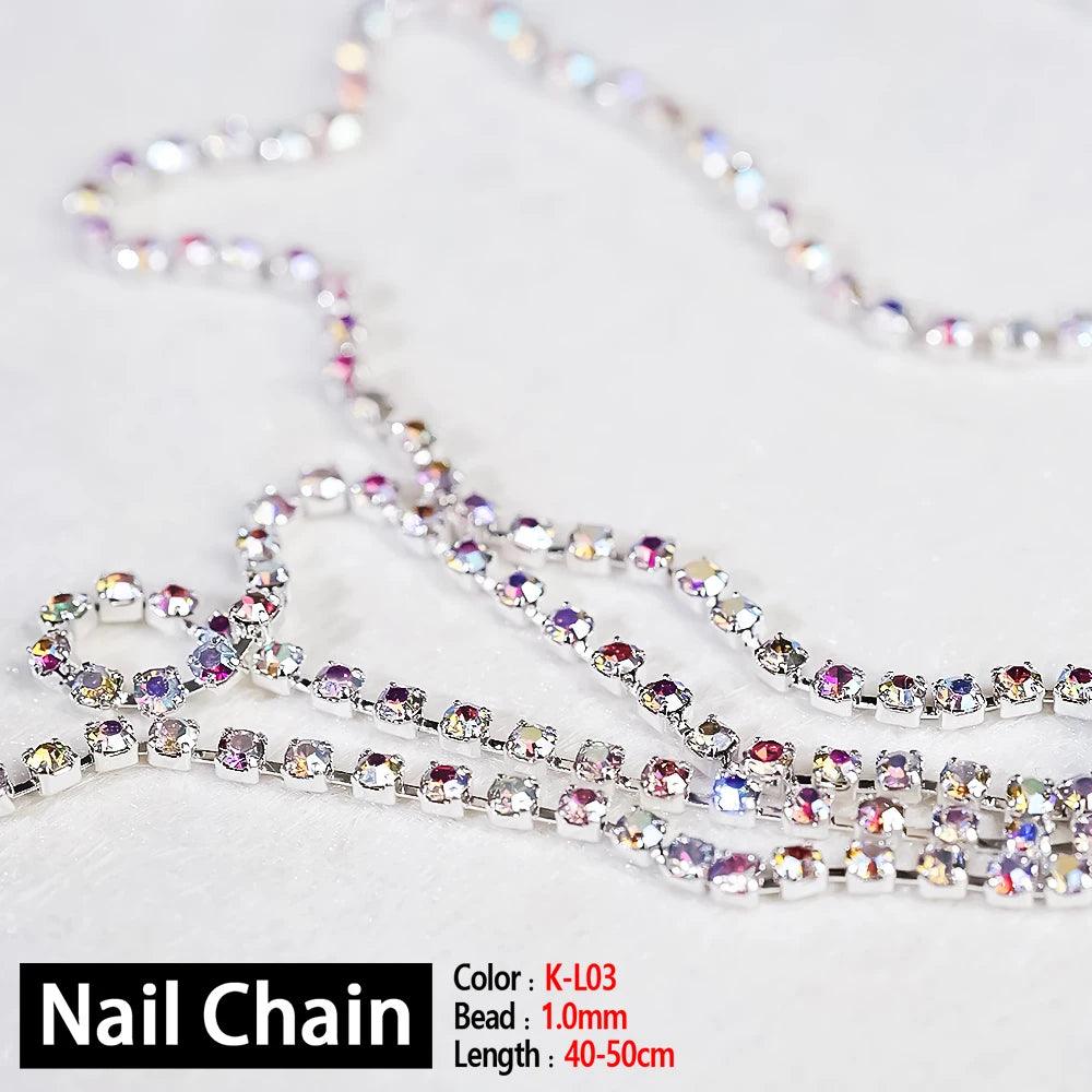 Nail Chain Rose Gold Silver Pixie Stone Beads Decorations Metal Steel Press on Nails Charms Art Jewelry Accessories Manicure