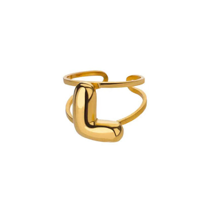 Gold Color A-Z Letter Alphabet Rings for Women Gothic Double Layer Thick Initial Letter Femme Ring Stainless Steel Jewelry Gift