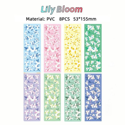 8 Sheets Kawaii Korean Lily Hologram Stickers - Decorate Kpop Toploaders Scrapbook Journals With Cute Shiny Floral Decals