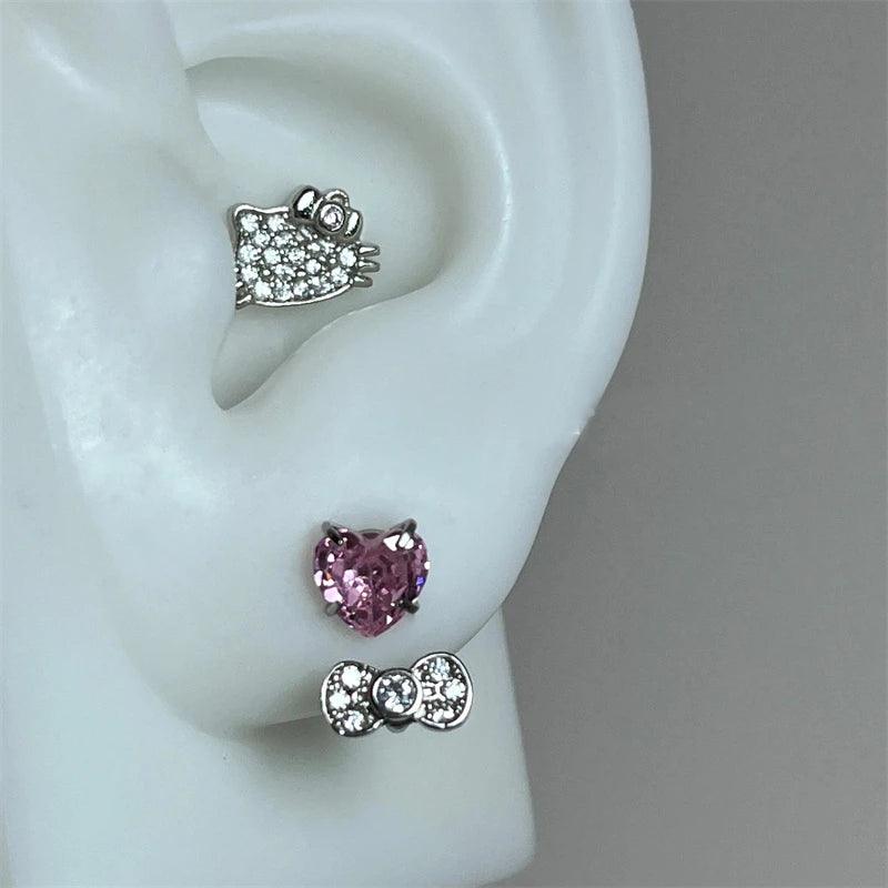 1PCS 1.2mm Bowknot Horseshoe Ring Stainless Steel Ear Bone Nail Shiny Screws Earrings Y2K Hottie Cochlea Piercing Body Jewelry