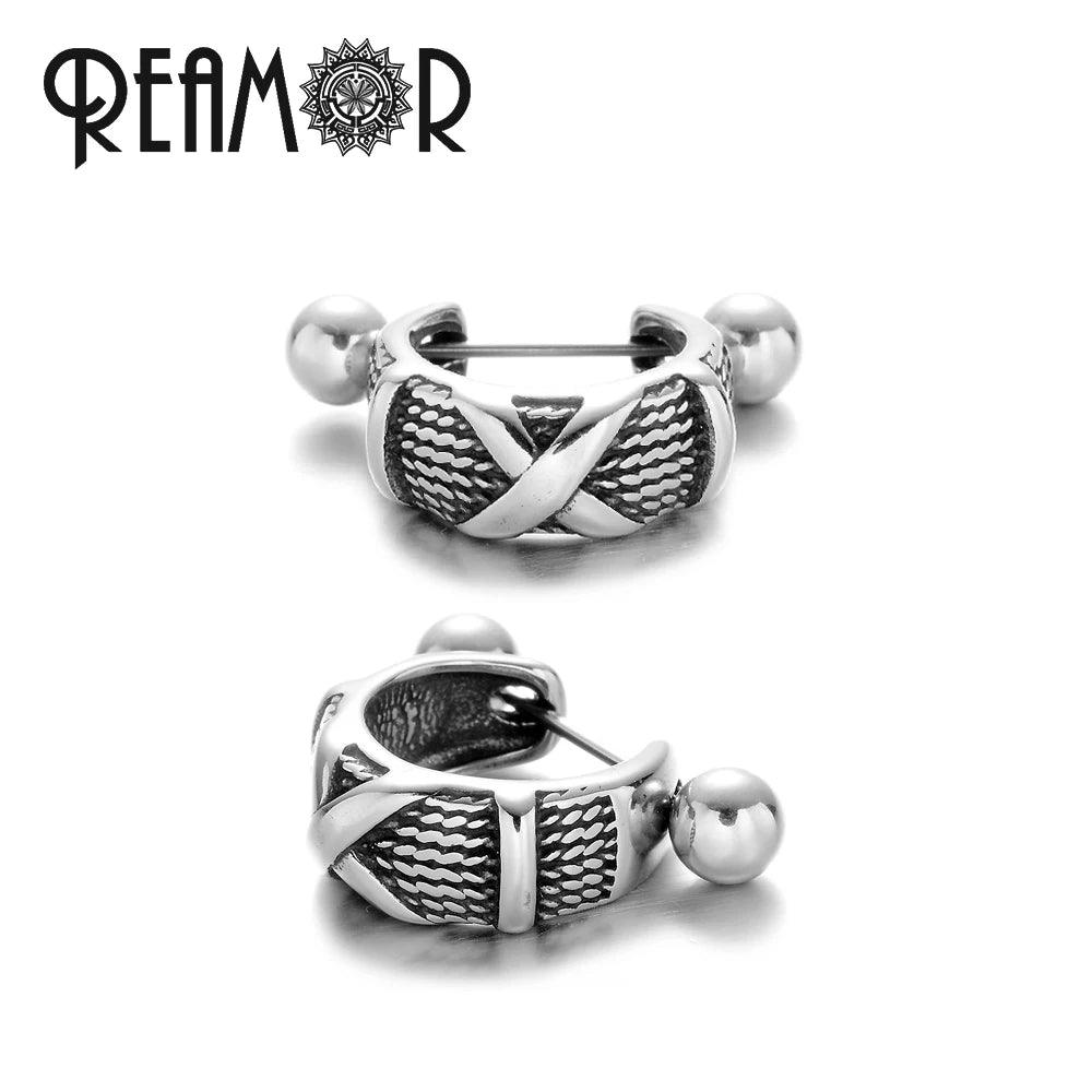 REAMOR Gothic U Shaped Hoop Earrings Women Men Stainless steel X Symbol Piercing Clip On Earrings Punk Trendy Jewelry Gift 1 Set - HighGloss Shop