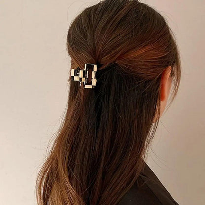 Retro Trendy Leopard Chessboard Elegant Square Headwear Small Hair Claw Korean Style Hair Clip Female Hairpin