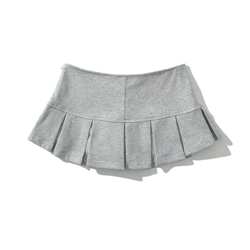 2024 Terry Fabric Y2K Mini Skirt Women Low Waist Wide Pleat Light Grey Sexy Vintage A-line Pleated Skirt Casual Skort Summer