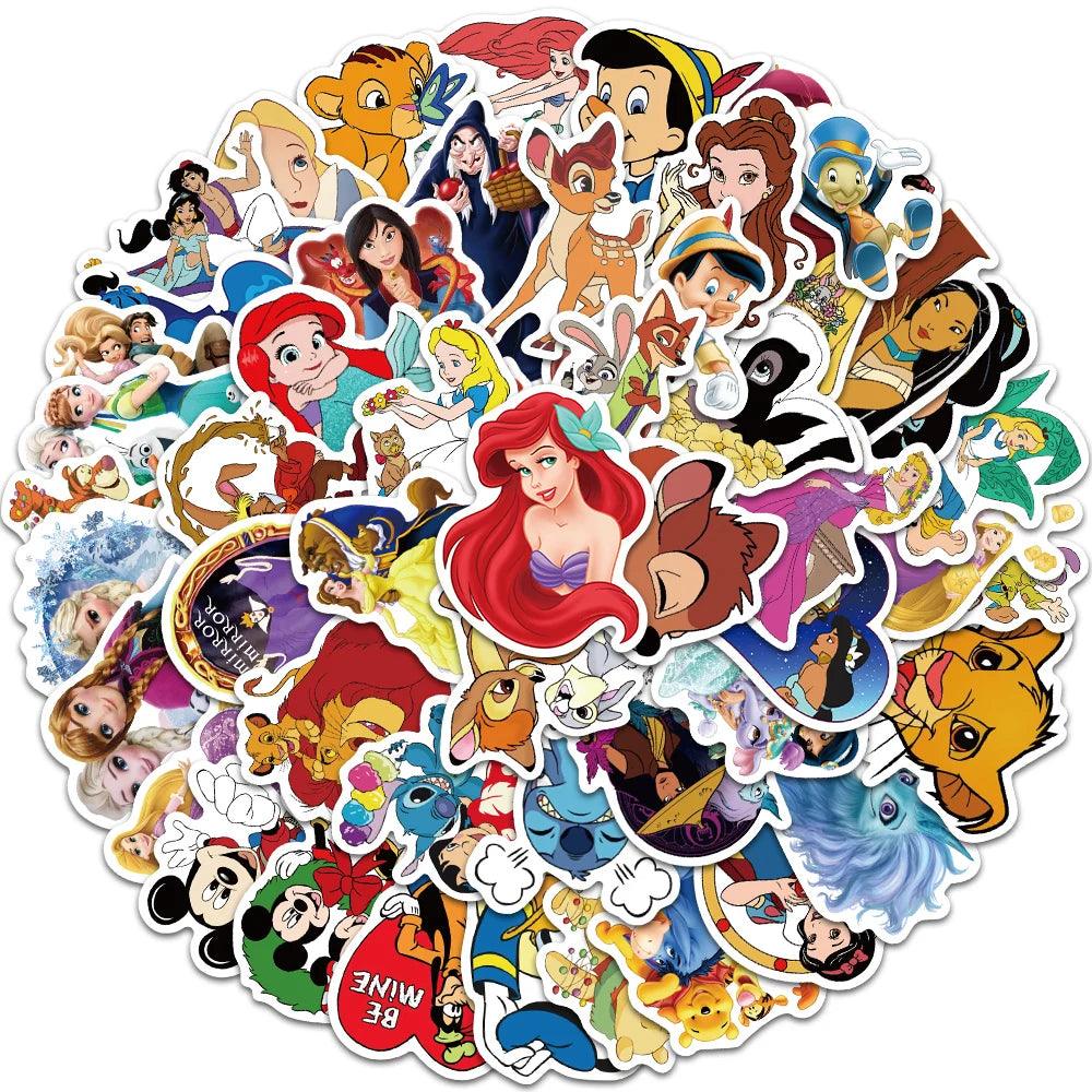 10/50/100pcs Disney Mix Cute Cartoon Micky Princess Stickers Graffiti Decal Laptop Luggage Skateboard Waterproof Sticker Kid Toy