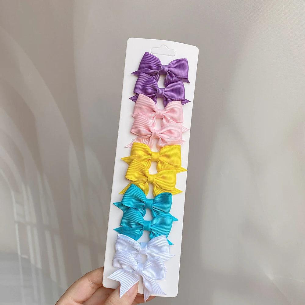 10Pcs/Set 1.9'' Solid Color Ribbon Kids Bows Hair Clips for Baby Girls Handmade Bowknot Hairpin MiNi Barrettes Hair Accessories