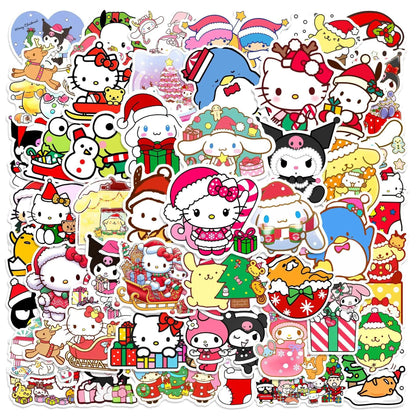 50PCS Hello Kitty Christmas Stickers, Sanrio Stickers, Kuromi Cute Cartoon Characters, Waterproof Graffiti Stickers