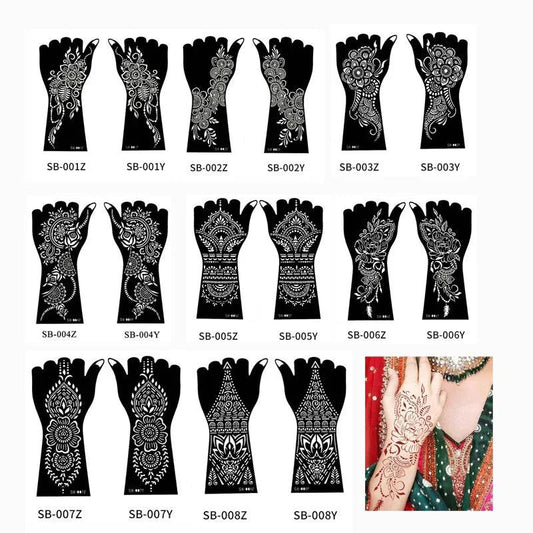 1 Pair Flower Tattoo Stencil for Hand Henna Tattoo Templates Mandala Lace  Design Wedding Painting Henna Kit Tool