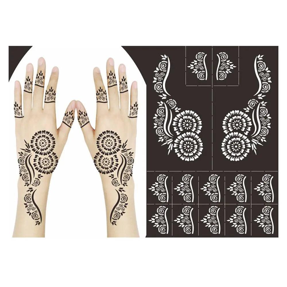 Professional Henna Stencil Temporary Hand Tattoo Body Art Sticker Template Wedding Tool India Flower Tattoo Stencil