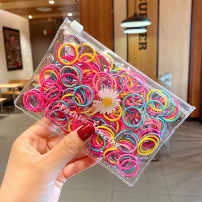 100CS Colorful Small 2CM Baby Girls Hair Bands Elastic Rubber Bands Kid Hair Ties Ponytail Holder Headbands Hair Accessories