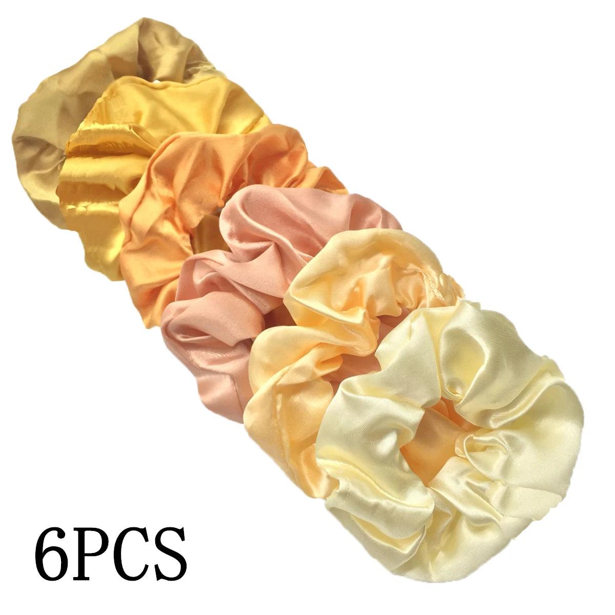 25/10//6pcs Satin Scrunchies Girls Elastic Hair Band Ponytail Holder Ties Rubber Bands Fashion Women Accessories Solid Scrunchy