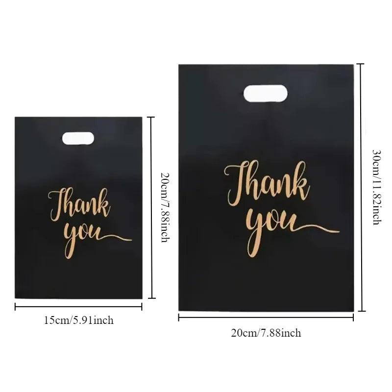 Thank You Bag Black Handheld Shopping Bag Plastic Packaging for Parties Birthdays Weddings Thanksgiving Anniversary Christmas