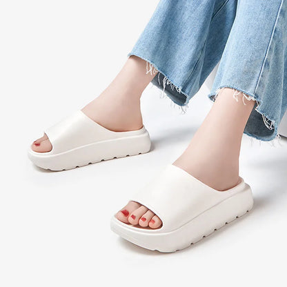 5cm Thick Sole Eva Beach Slippers Women Summer Peep Toe Sandals Platform Flat Heel Slides Shoes Unisex Bathroom Home Slippers