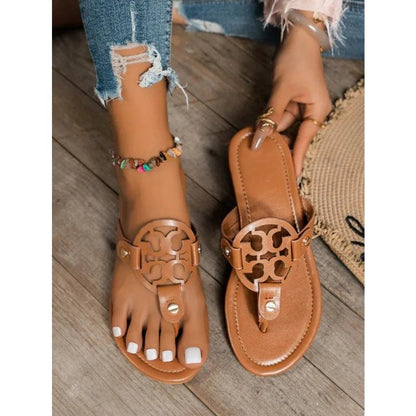 Summer New Large Size 35-43 Women's Slippers Fashion Flat Flip-flops Wear Non-slip Beach Shoes