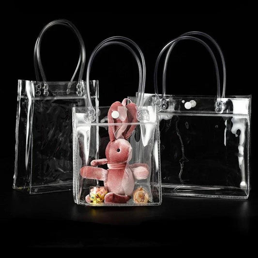 10pcs/20pcs/lot Transparent soft PVC gift tote packaging bags with hand loop, clear Plastic handbag, cosmetic bag