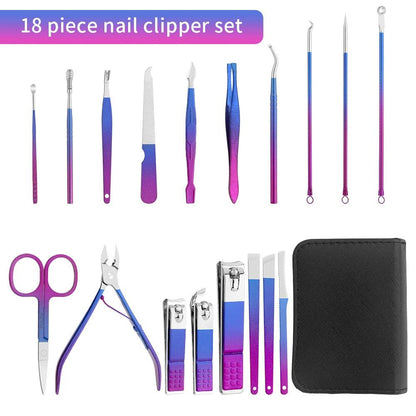 Manicure Set, Stainless Steel Gradient Professional Pedicure Kit Nail Scissors Grooming Kit With Travel Case