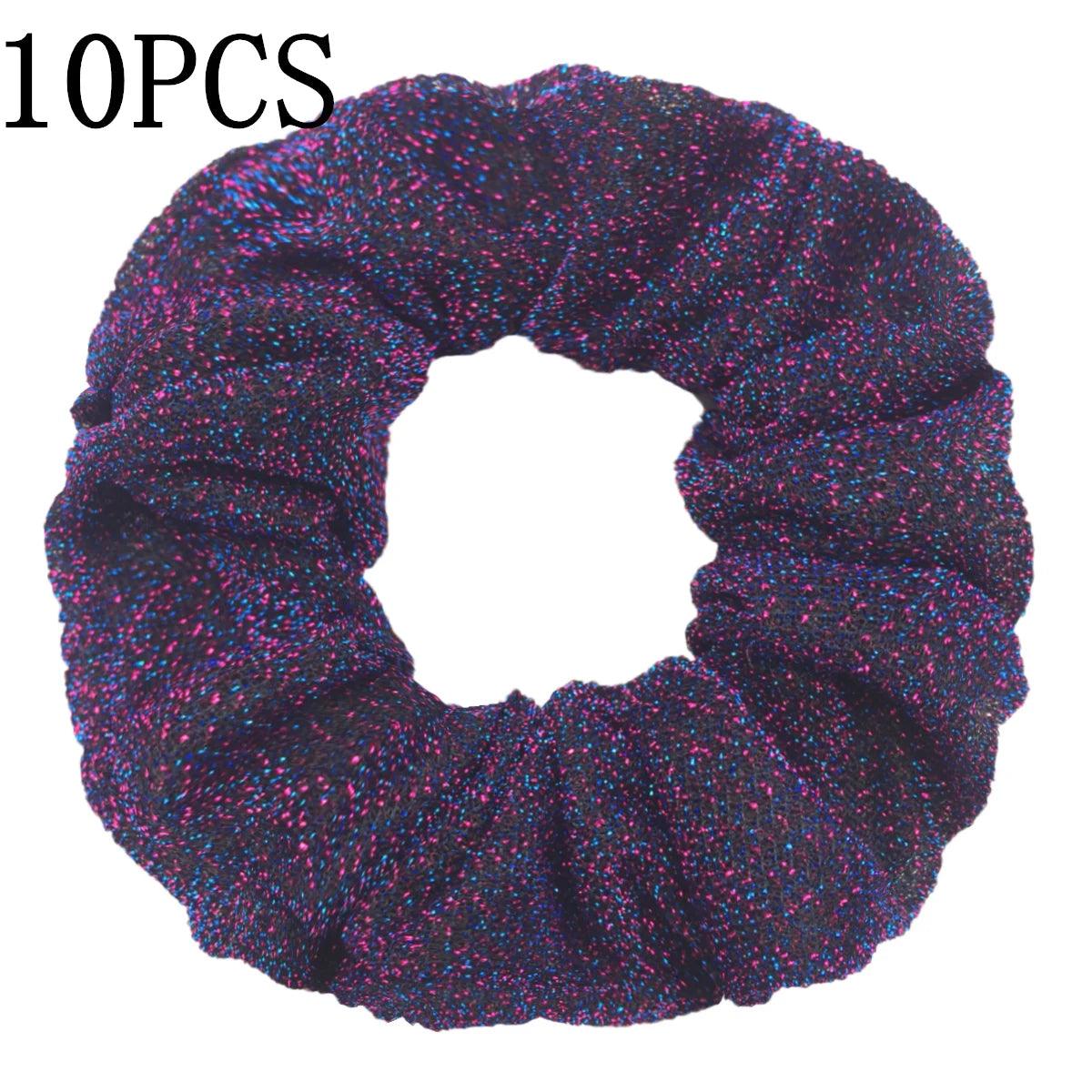 10pc Girls Sparkly Sequins Scrunchies for Hair Eleastic Scrunchy Ties Ropes Ponytail Holders Rubber Bands Shinny Bling for Women