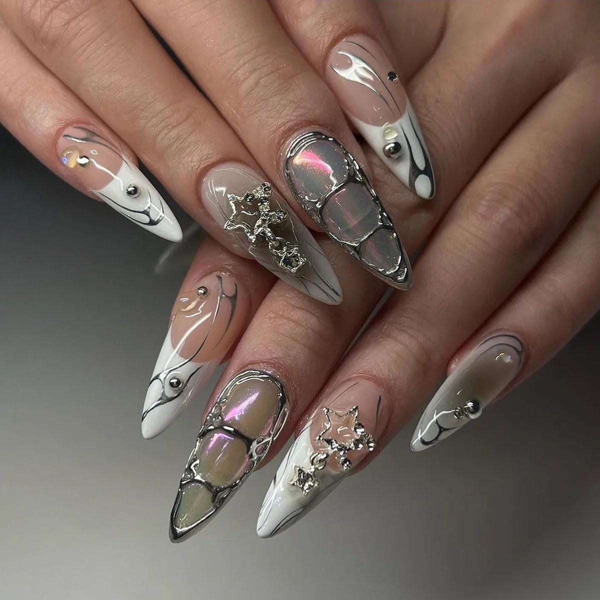 y2k Nails Five-pointed Star Pattern False Nails Halloween Style Long Coffin Ballet Press on Nails For Girl Full Cover Wearable