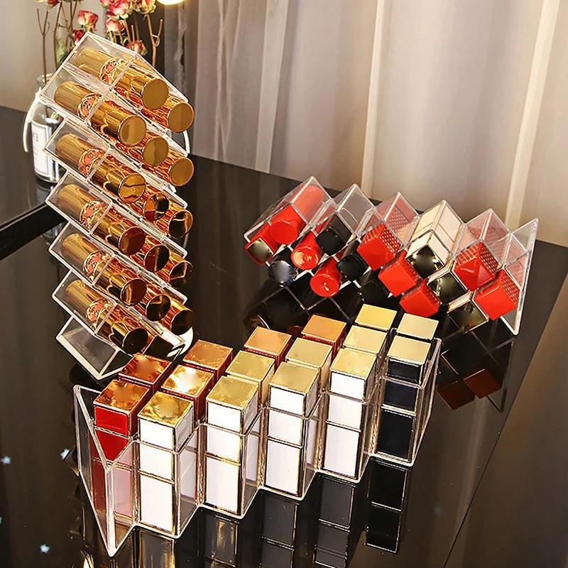 Acrylic Lipstick Holder Organizer 10/16 Slots Clear Lip Gloss Fish Shape Tower Case Display Stand Storage Box Makeup Cosmetic