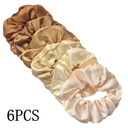 6pcs/lot Hair Scrunchies Bands Scrunchy Ties Ropes Ponytail Holder for Women or Girls Accessories Satin Headwear Solid 100 Color