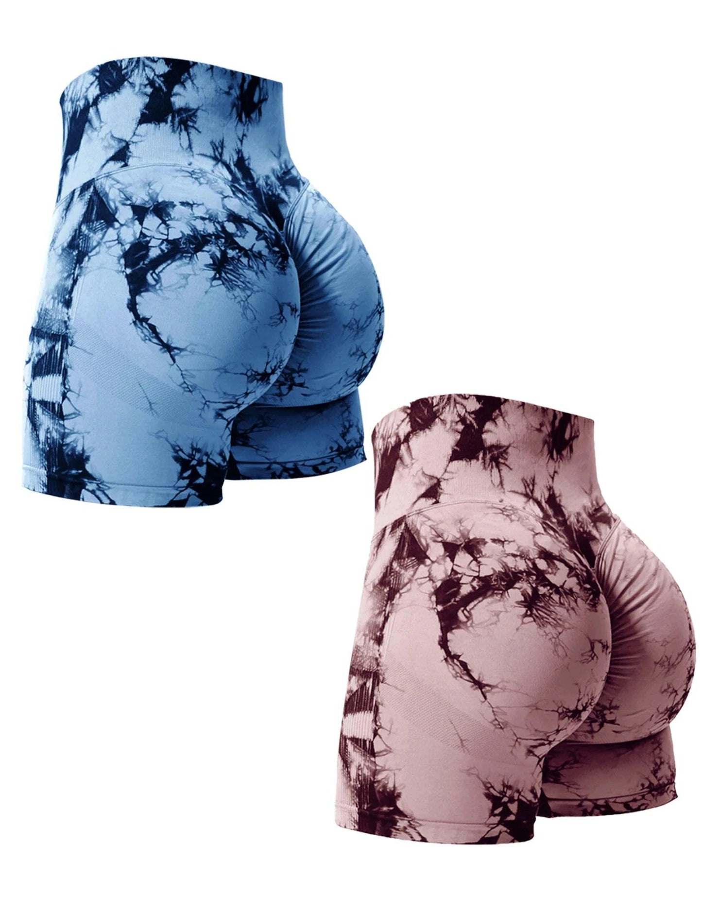 2PCS Tie Dye Butt Lifting Sexy Gym Shorts Woman Skinny Stretch High Waist Sport Shorts Casual Seamless