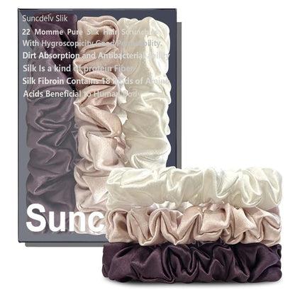 100% Pure Mulberry Silk Hair Scrunchies Silk Hair Ties Hairbands Skinny Ponytail Holders Solid Color Natural Hair Accessories