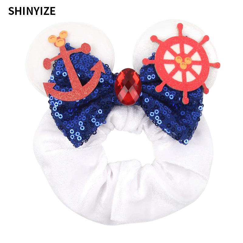 New Chic Disney Mickey Mouse Ears Hair Scrunchies Sequins 4"Bows Elastic Headband Women Velvet Girls DIY Hair Accessories Gift