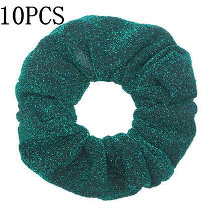 10pc Girls Sparkly Sequins Scrunchies for Hair Eleastic Scrunchy Ties Ropes Ponytail Holders Rubber Bands Shinny Bling for Women