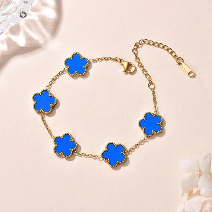 Double Sided Clover Link Bracelets Gold Plated White Black Blue Gold Red Green Lucky Bracelets Jewelry Trendy for Women Girls