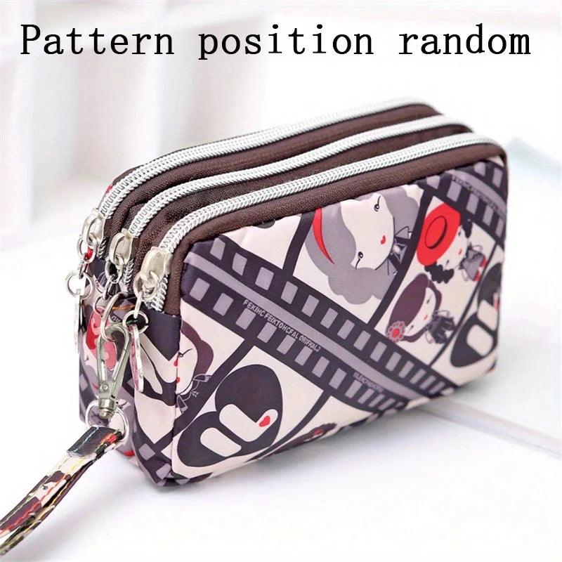 Thickened three-layer long zipper pocket purse Women's handbag Wrist mobile phone bag Cute washable cloth