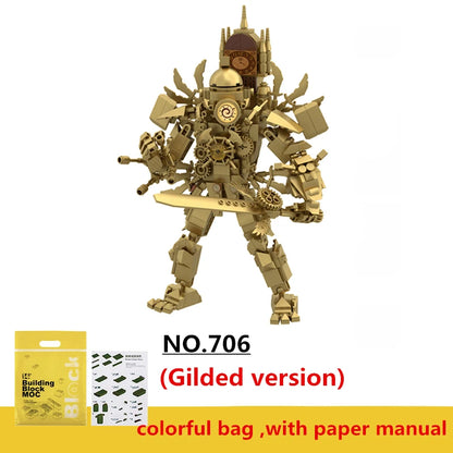 2.0 MOC Titan Series Skibidi Toilet Building Blocks Set Creative Gold Clock Man With Sword DIY Bricks Toys For Kids Xmas Gifts