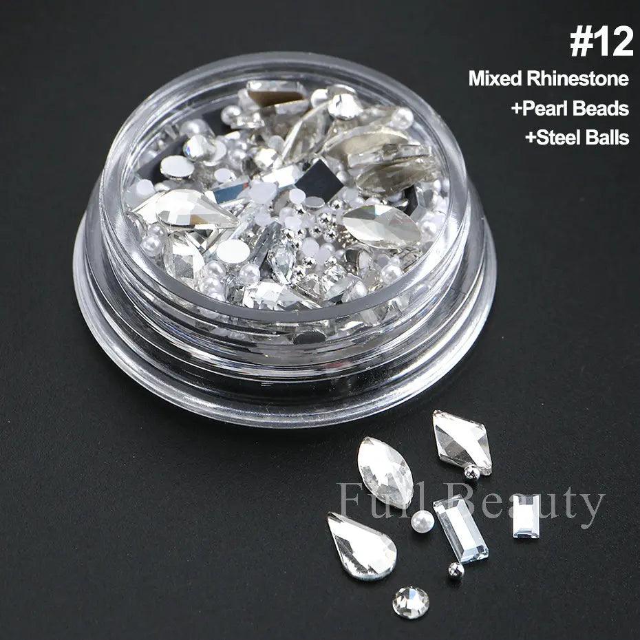 Crystal White Nail Rhinestones Glitter Wedding Bride Design Flatback Gems Charms Beads 3D Nail Art Decoration DIY Parts LAS-008