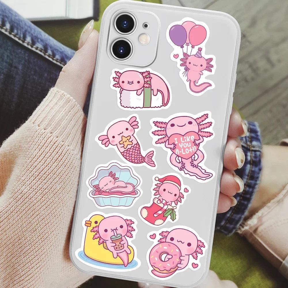 Kawaii Cartoon Axolotl Stickers Cute Animal Kids DIY Toy Gift Graffiti Decal for Phone Luggage Laptop Scrapbook Waterproof