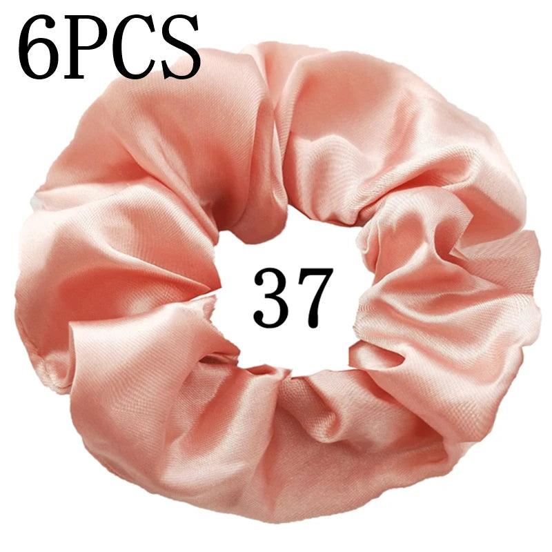 6pcs/lot Hair Scrunchies Bands Scrunchy Ties Ropes Ponytail Holder for Women or Girls Accessories Satin Headwear Solid Color Set