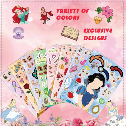 8/16Sheets Disney Princess Children Puzzle Stickers Games Make a Face Funny DIY Assemble Jigsaw Craft Sticker Kids Education Toy