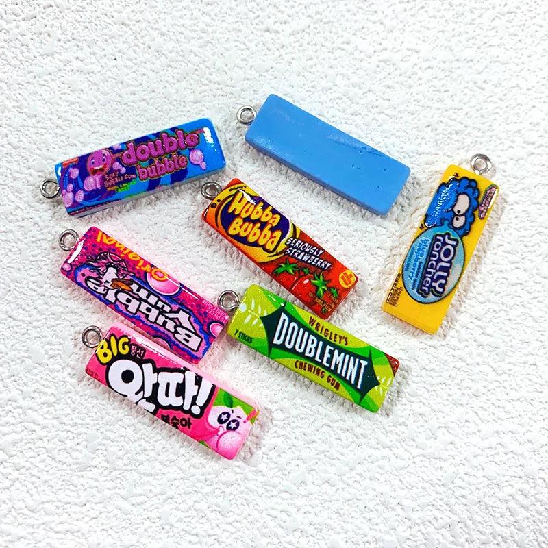 10pcs Funny Design Bubble Chewing Gum Resin Charms Mini Cartoon Sugar Candy Pendants Diy For Necklace Keychain Jewelry Make