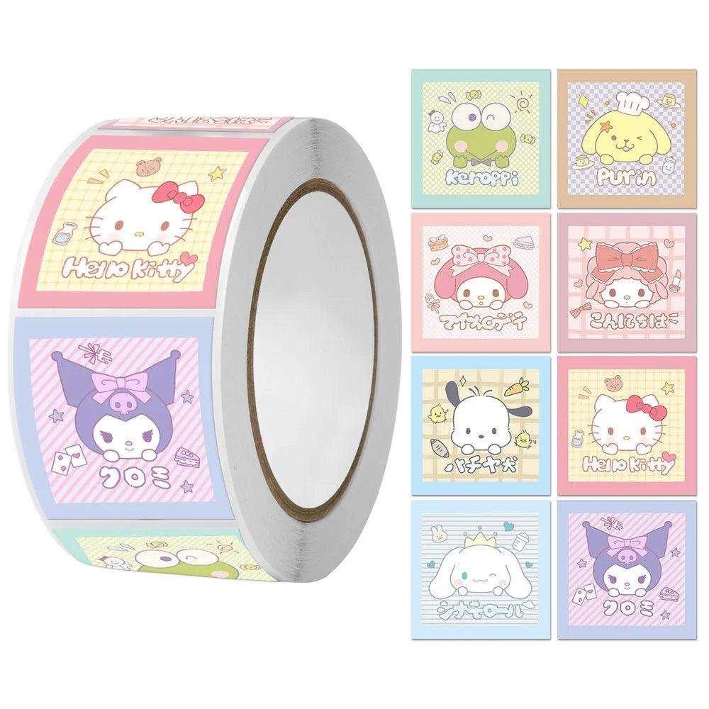 500Pcs/Roll Sanrio Stickers Kawaii Hello Kitty Melody Kuromi Cinnamoroll Luggage Graffiti Decals Kid Toy Decoration Sticker Gift