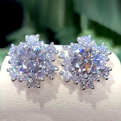 Exquisite Silver Color Metal Inlaid White Zircon Stud Earrings for Women Fashion Engagement Wedding Earrings Jewelry