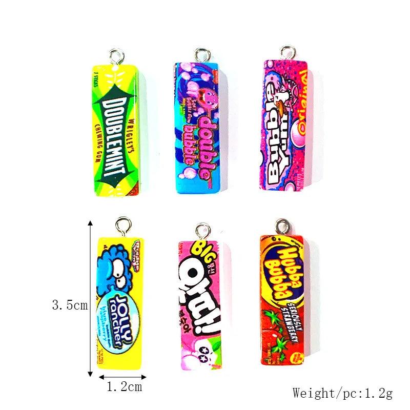 10pcs Funny Design Bubble Chewing Gum Resin Charms Mini Cartoon Sugar Candy Pendants Diy For Necklace Keychain Jewelry Make