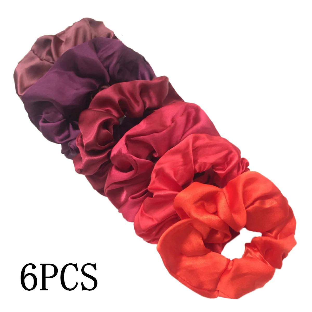 6pcs/lot Hair Scrunchies Bands Scrunchy Ties Ropes Ponytail Holder for Women or Girls Accessories Satin Headwear Solid 100 Color