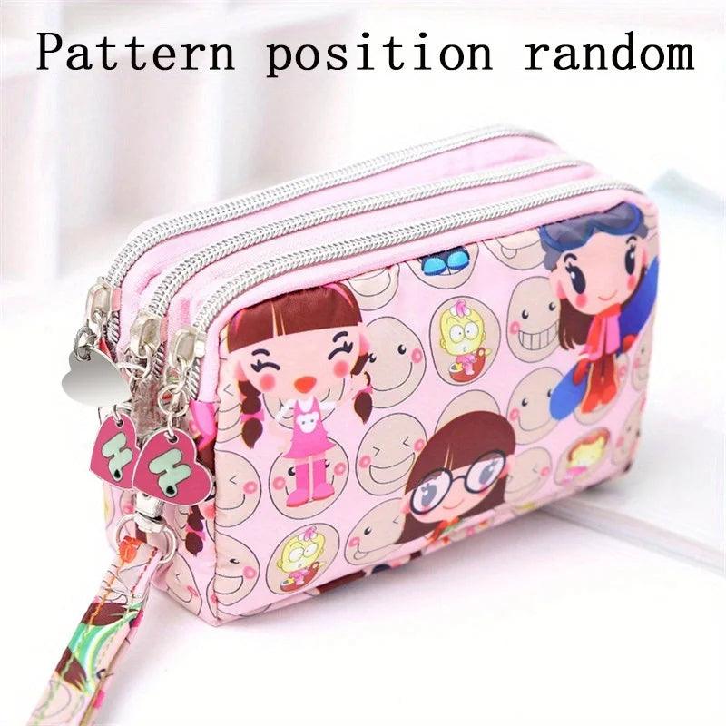 Thickened three-layer long zipper pocket purse Women's handbag Wrist mobile phone bag Cute washable cloth