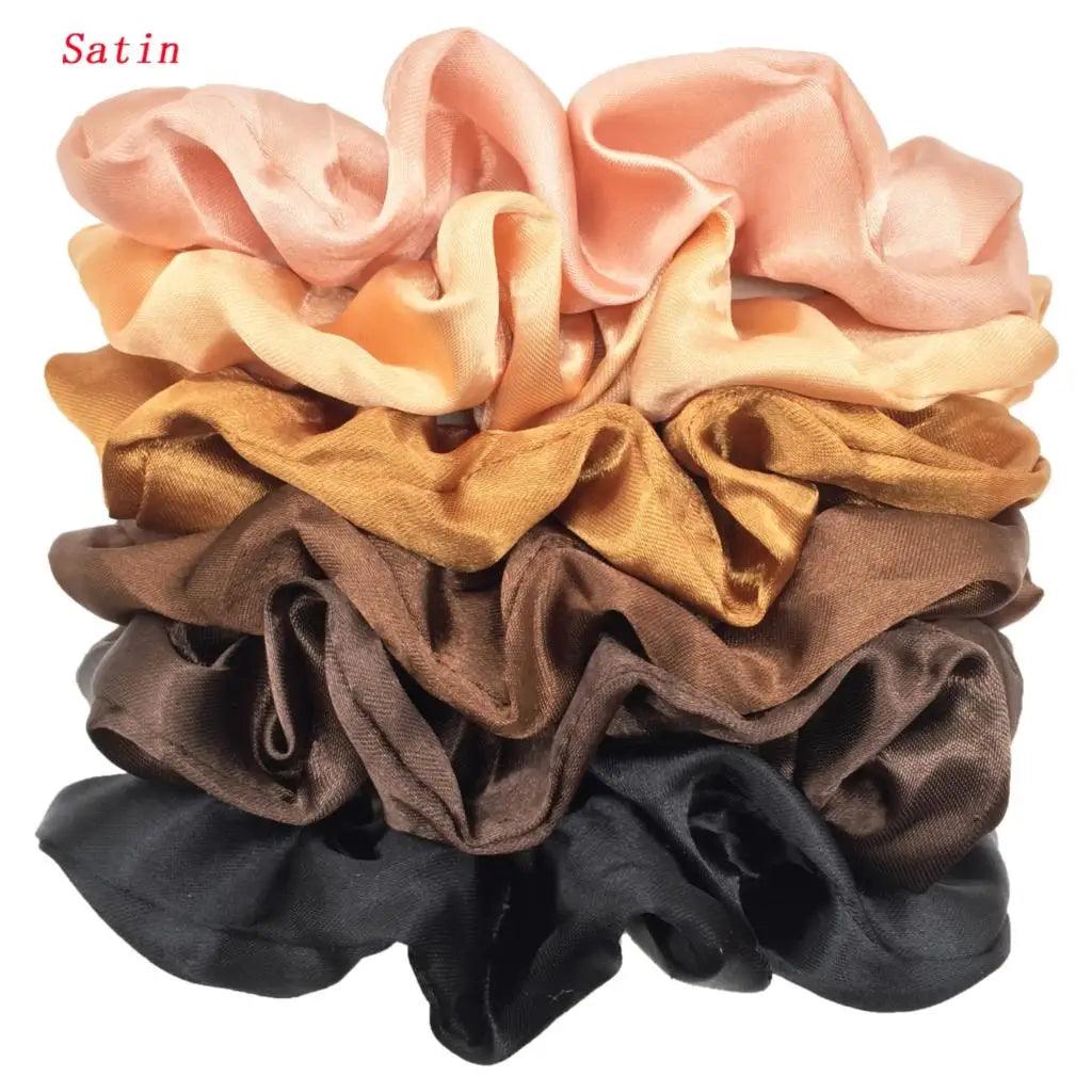 6pcs/lot Hair Scrunchies Bands Scrunchy Ties Ropes Ponytail Holder for Women or Girls Accessories Satin Headwear Solid Color Set