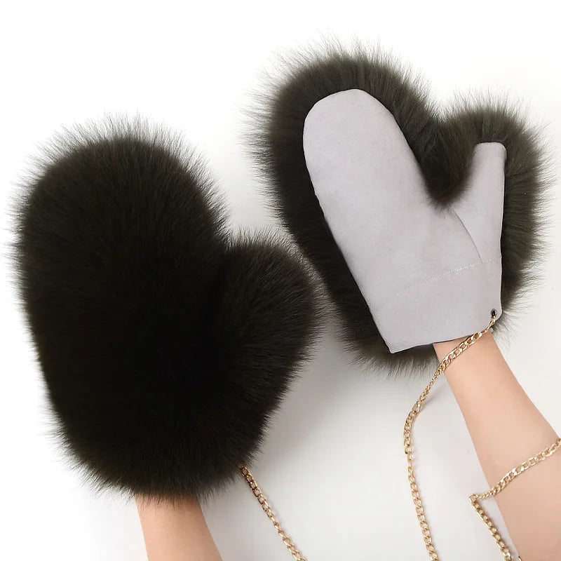 2024 New Brand Girl Fashion Luxury Real Fox Fur Glove Winter Women Natural Real Fox Fur Gloves Warm 100% Genuine Fox Fur Mittens