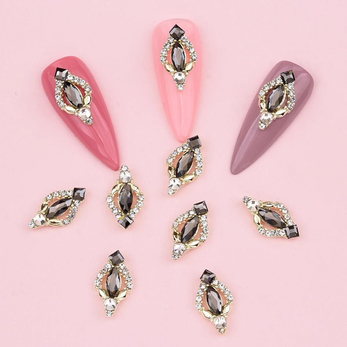 10pcs Gold 3D Nail Art Charms Shape Crystal Rhinestone Stones Nail Jewelry For Acrylic Nail Designer Accessories Decor NJ23912-3 - HighGloss Shop