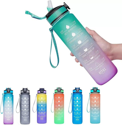 1pc 1000ml Large Capacity Gradient Water Bottle,Water Bottle with Straw 1 Litre Leakproof with Time Marker,for Sports Fitness