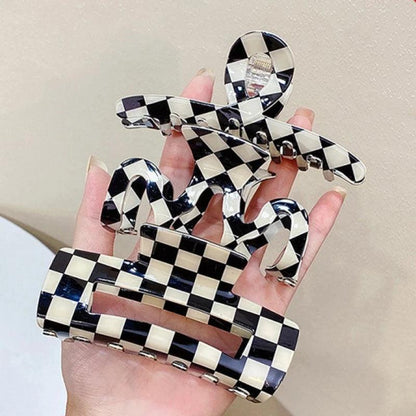 Vintage Women Girls Acrylic Checkered Hair Claw Shark Clip Geometric Grid Headband Hair Clips Hairpins Fashion Hair Accessories