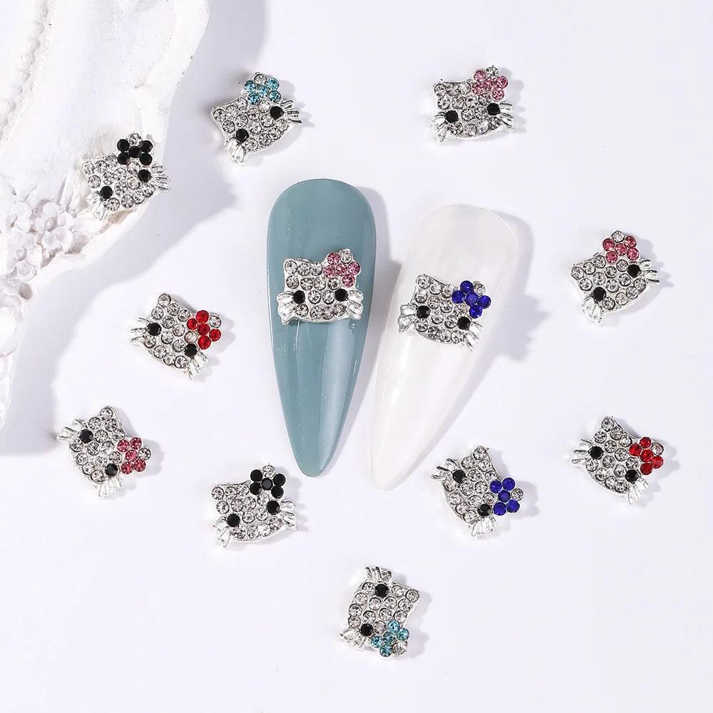 60/30/10PCS Hello Kitty 3D Nail Charms Alloy Full Diamond Jewelry Nail Rhinestone Charms Crystal Nail Manicure Cartoon,Sanrio