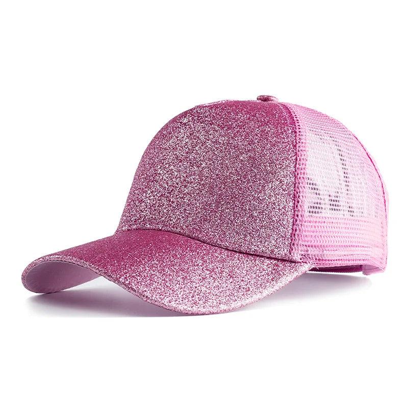 2023 New Summer Glitter High Ponytail Baseball Cap Female Snapback Hat Casual Black White Pink Mesh Trucker Caps for Women Gorra