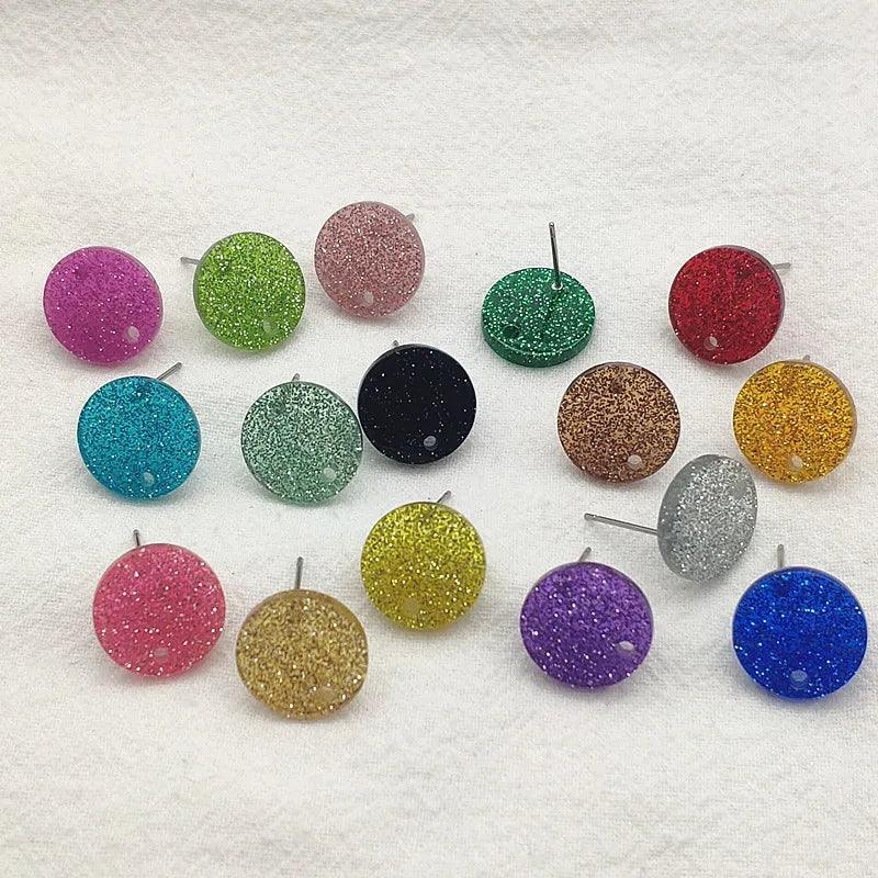 New Arrival! 14/16mm 100pcs/lot Acrylic Coin-Shape Glitter Color Earring Studs For Earrings Accessories/Parts Jewelry DIY Making